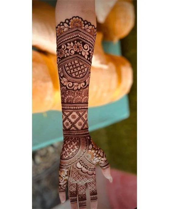 Droplet And Sunflower Lovely Modern Full Hand Mehndi Design Motif